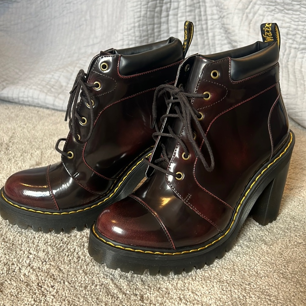 Dr. Martins heeled boots, maroon, never worn, size 7